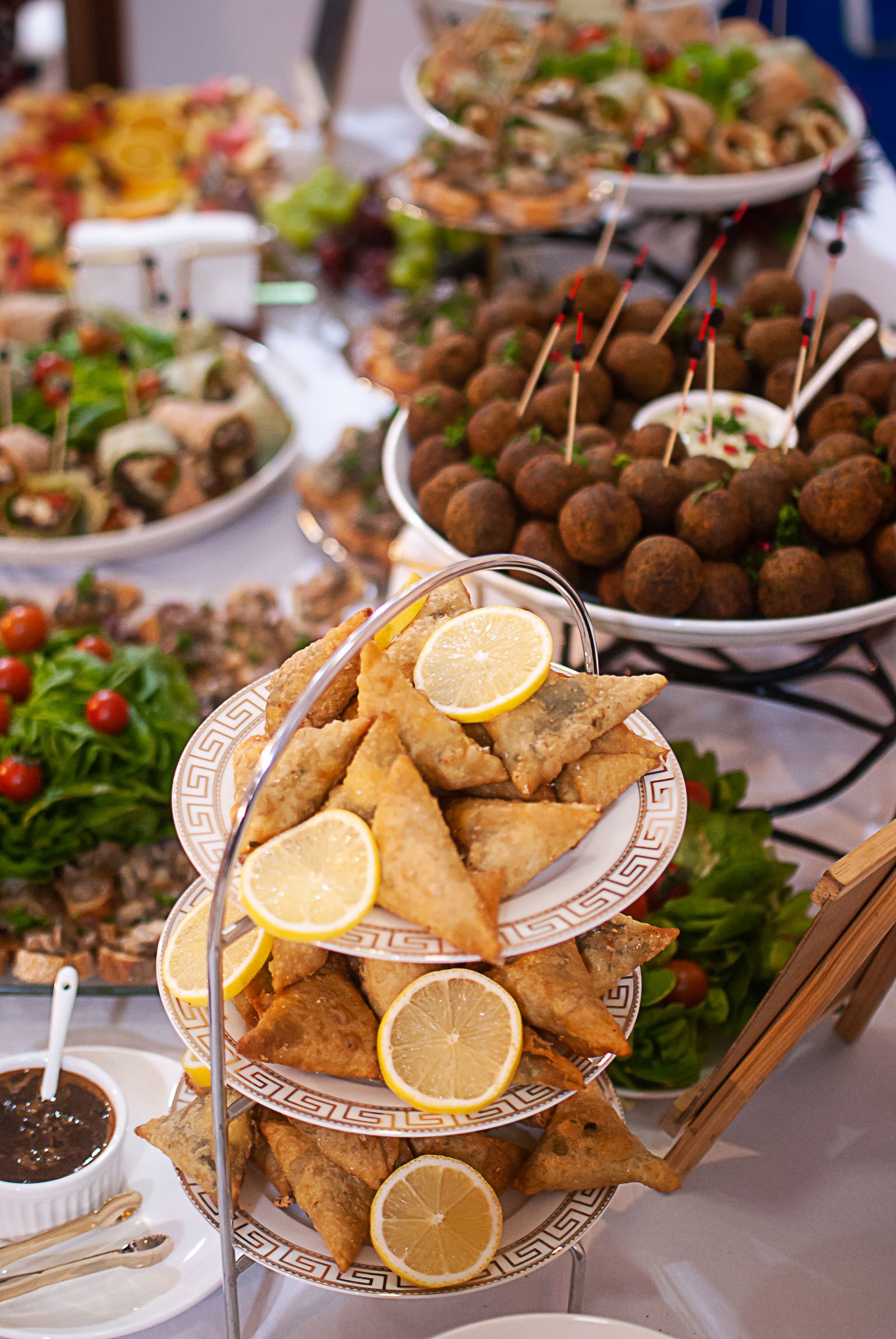 Assorted appetizers on a buffet counter