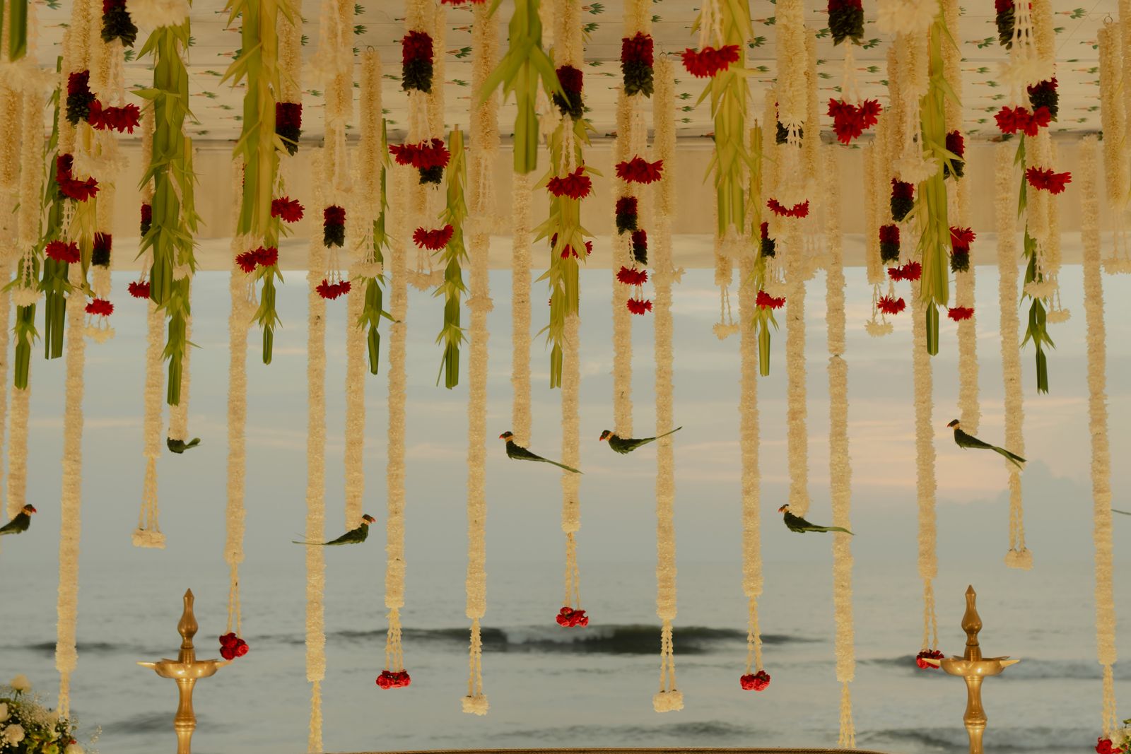 Indian wedding floral garlands by the sea