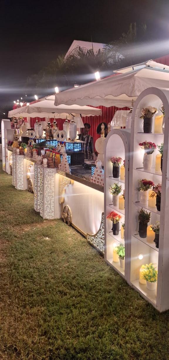 Floral live counter setup at night